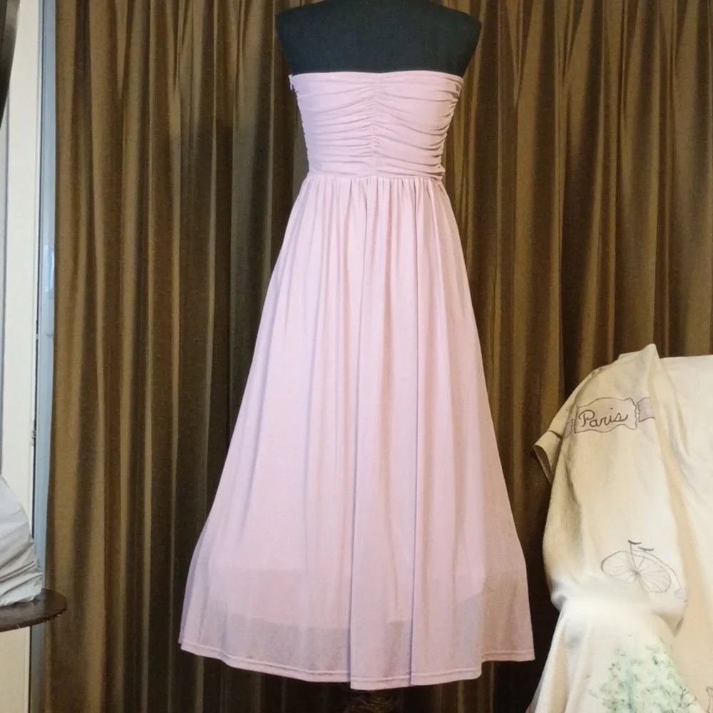Strapless Ruched Maxi Dress in Soft Pink - Picture 4 of 14